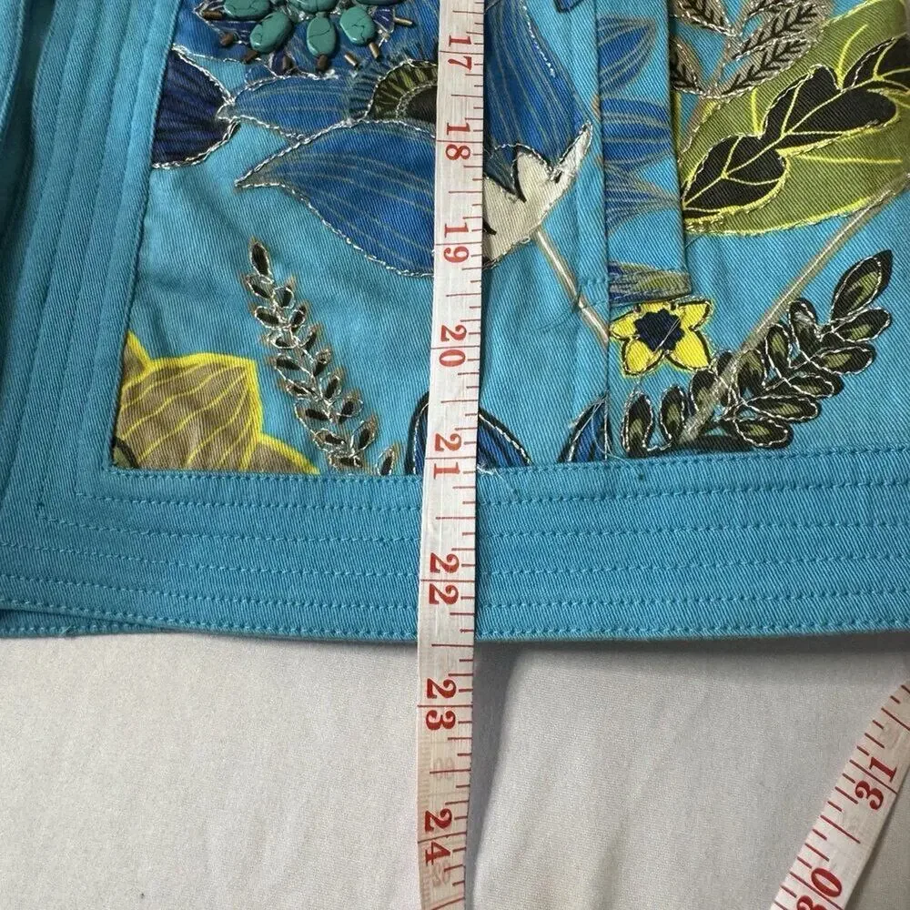 Chico's Blue Floral Open Front Lightweight Jacket Women's Size 0 (US Small)